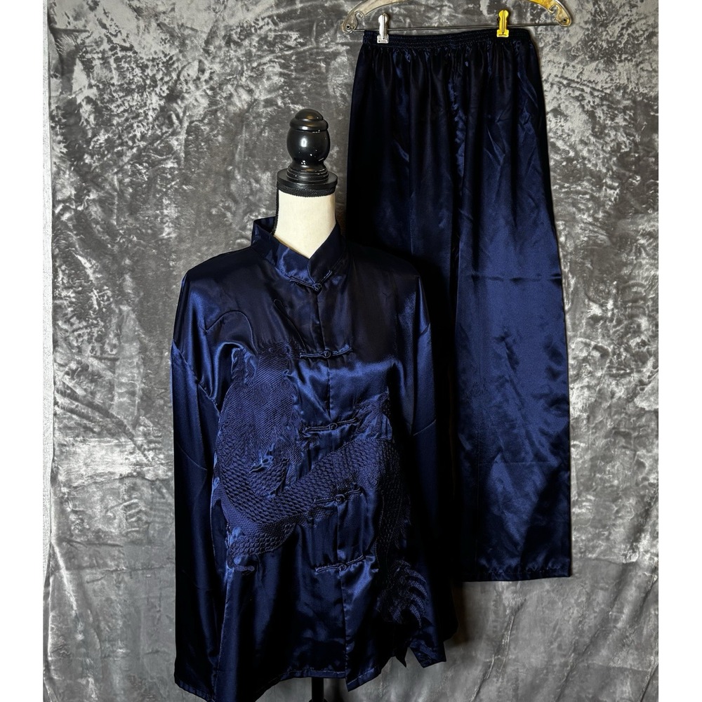 Mei Yesida Pajama Set Size XL Navy Blue Dragon Long Sleeve Top‎ Pants Sleepwear